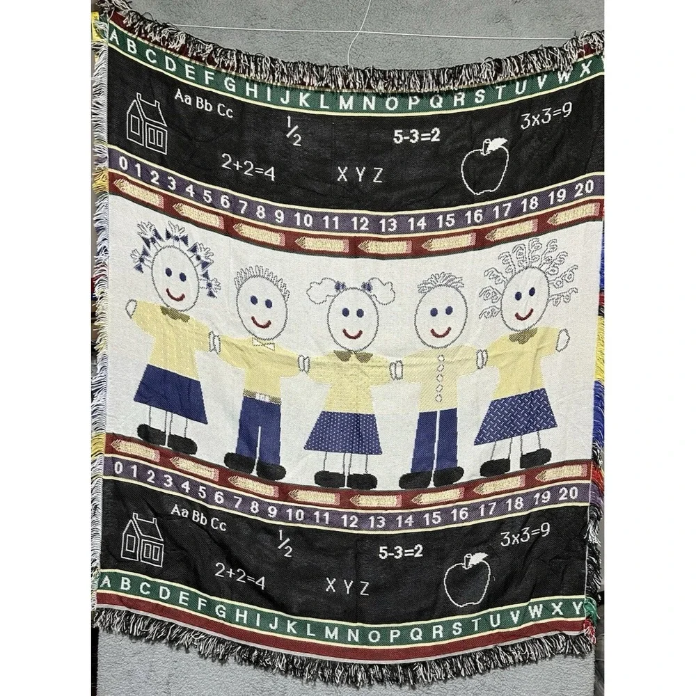 Vintage American Weavers Tapestry Jacquard Throw Elementary School Children‎